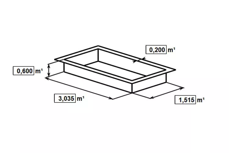 EPDM 3D-Folieneinleger - 3,035 m x 1,515 m x 0,60 m + 0,20 m Rand